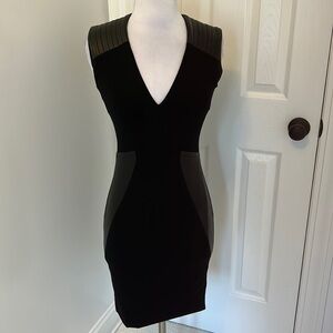 Yigal Azrouel Black Quilted Leather Ponte Sleeveless Dress